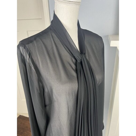 DENNIS BY DENNIS BASSO WOMEN BLACK SIZE 14 BLOUSE W/LONG Pleated Attached Scarf - Picture 10 of 10